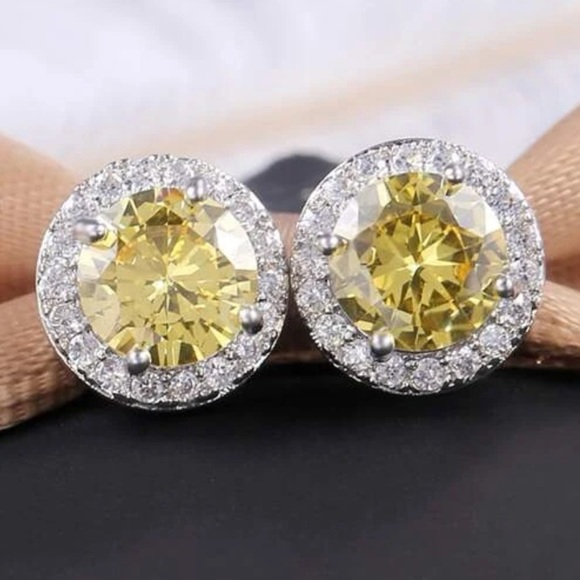 Artisan Jewelry - Cubic Zirconia Citrine Yellow, Lab Created Stud Dainty Luxury Glam Earrings